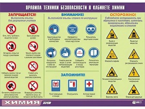 Таблица демонстрационная "Правила техники безопасности в кабинете химии" (винил 70х100) - fgospostavki.ru - Первоуральск