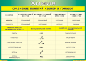 Таблица "Сравнение понятий изомер и гомолог" (100х140 сантиметров, винил) - fgospostavki.ru - Первоуральск